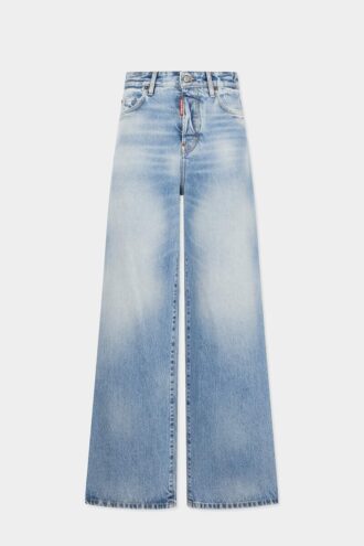 Baggy-Jeans med lys diagonalvask