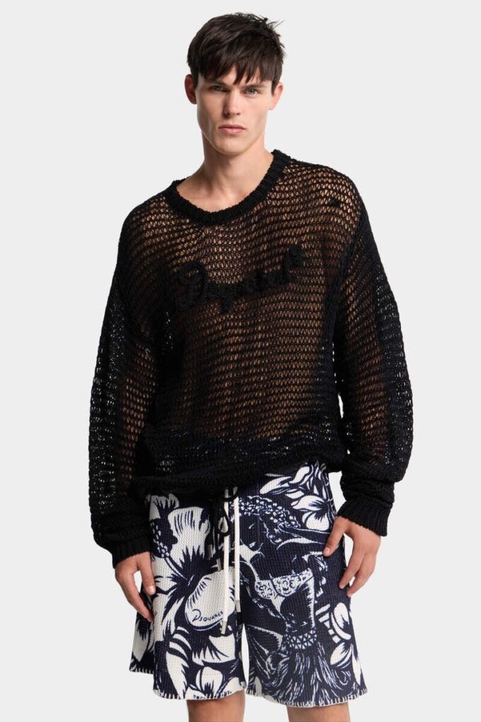 Dsquared2s karakteristiske pullover med åpent mønster