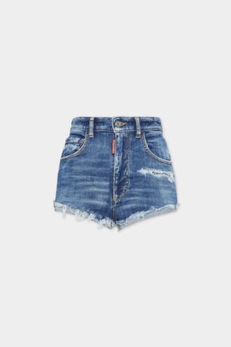 Hotpants med høy midje og mediumvask