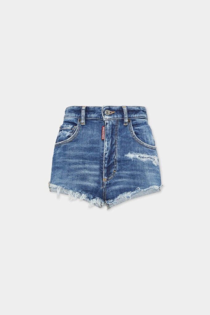 Hotpants med høy midje og mediumvask
