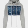 Kort hybrid-hettegenser i denim-blanding med medium slitt vask