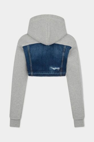 Kort hybrid-hettegenser i denim-blanding med medium slitt vask