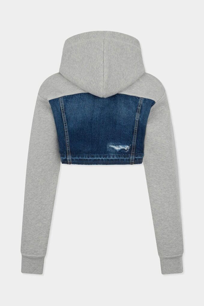 Kort hybrid-hettegenser i denim-blanding med medium slitt vask
