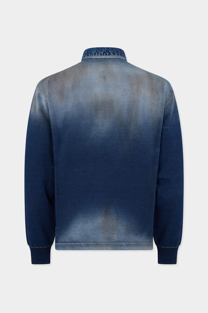 Langermet polo i strikk med denimeffekt