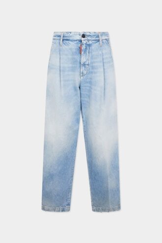 Lys, renvasket denimbukser med én plissering