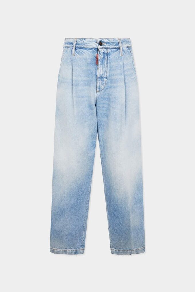 Lys, renvasket denimbukser med én plissering