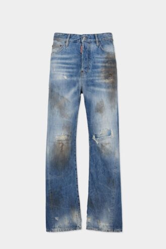 Lys, skittenvasket, løstsittende Jeans