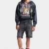 Marineblå shorts med svart tåkevask