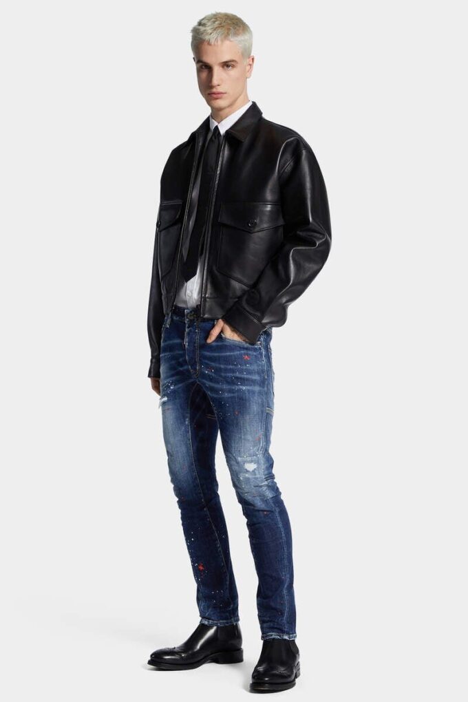Medium røde flekker, vasket, Tidy Biker Jeans