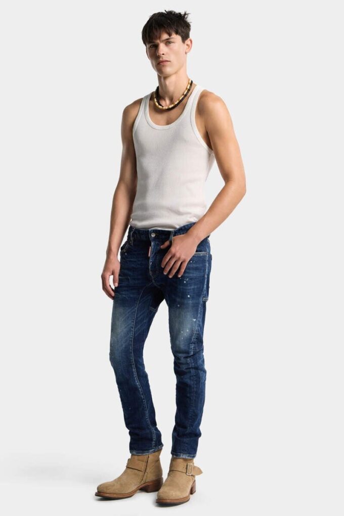 Medium Red Spot Wash Biker Jean