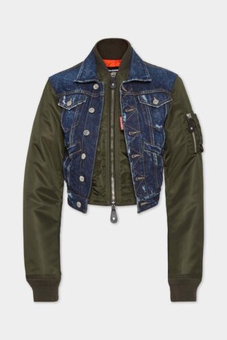 Mørk hybrid-Jeans-jakke i aviator-stil