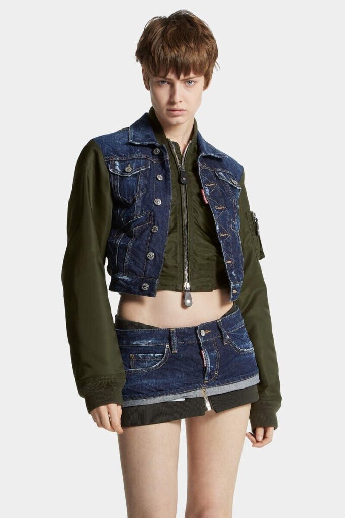 Mørk hybrid-Jeans-jakke i aviator-stil