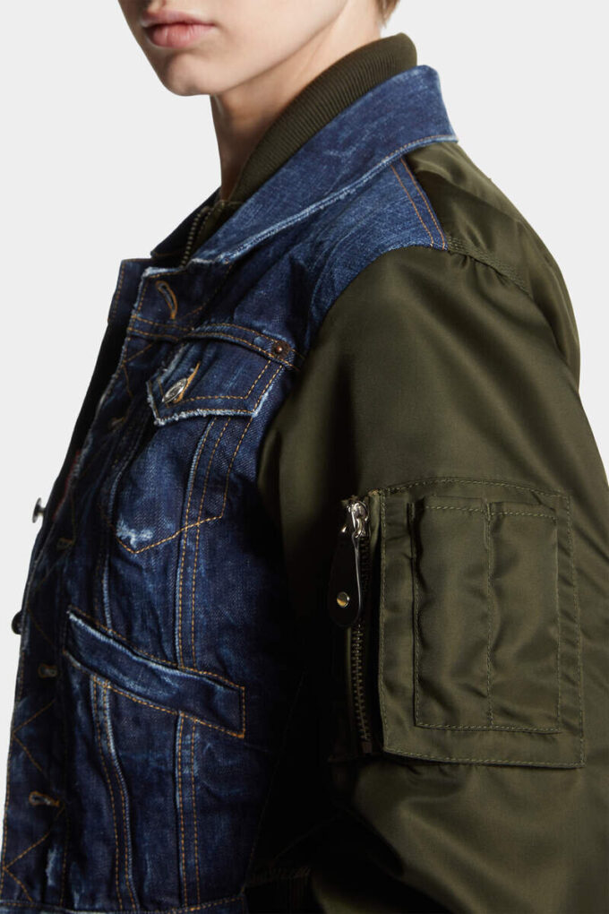 Mørk hybrid-Jeans-jakke i aviator-stil