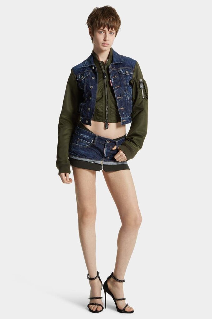 Mørk hybrid-Jeans-jakke i aviator-stil