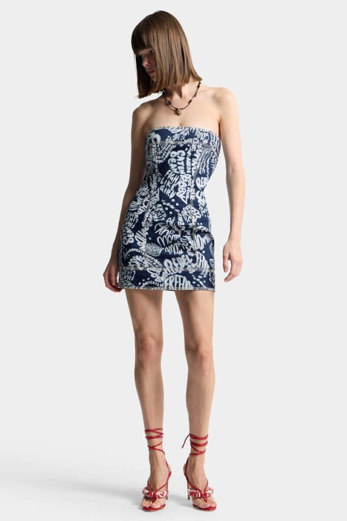 Mørkvasket Rebel Hibiscus-denimkjole