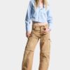 Plaggfarget bukser i utility-stil med slitt look