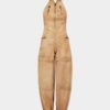 Plaggfarget jumpsuit i slitt stil