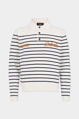 Stripet langermet polo