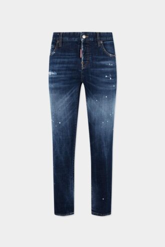 Teddy-Jeans i medium rød flekkvask