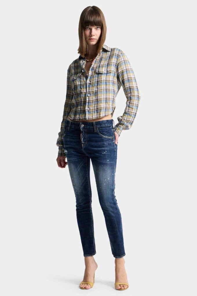 Teddy-Jeans i medium rød flekkvask
