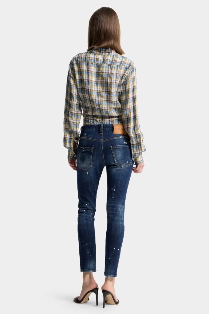 Teddy-Jeans i medium rød flekkvask
