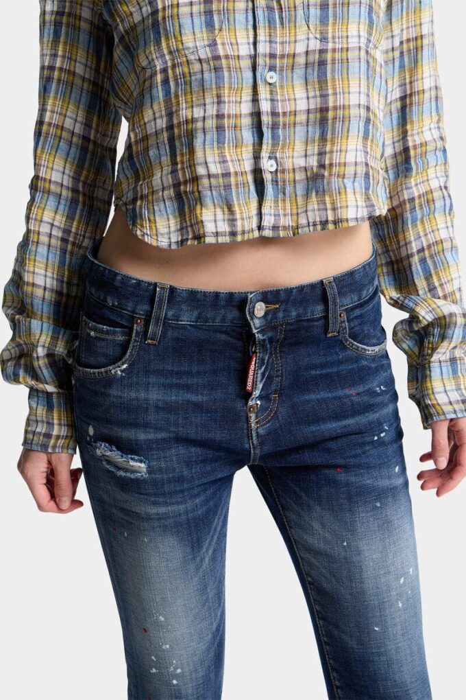 Teddy-Jeans i medium rød flekkvask