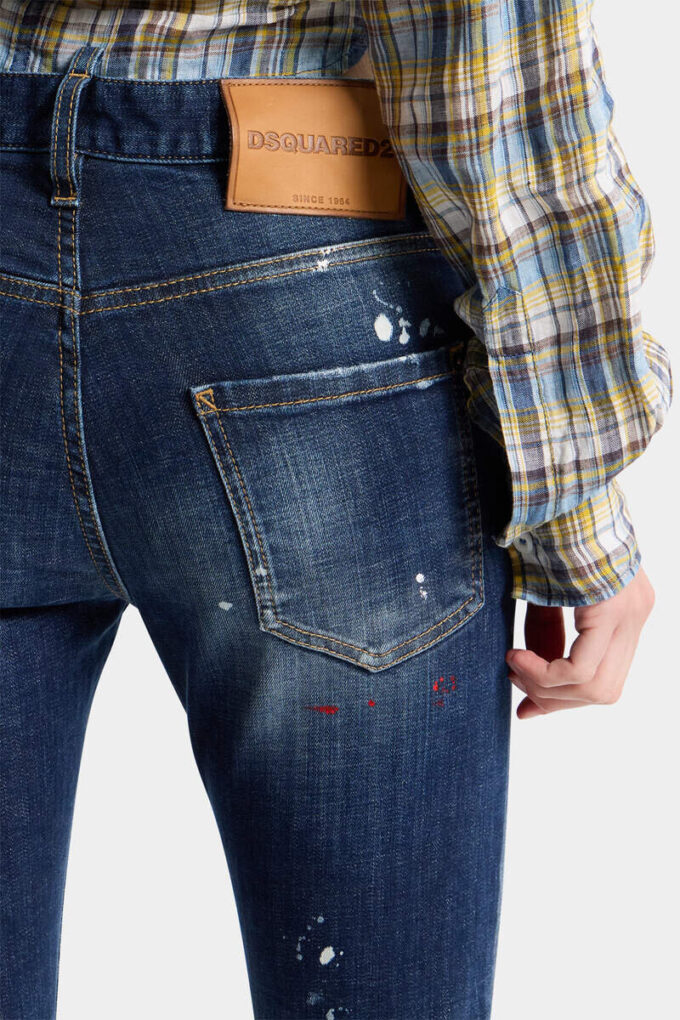 Teddy-Jeans i medium rød flekkvask